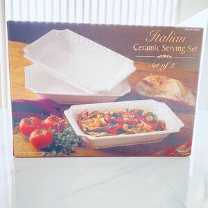 BNIB Italian Ceramic Serving Dishes - Pottery Embossed Leaves Border - Set of 3